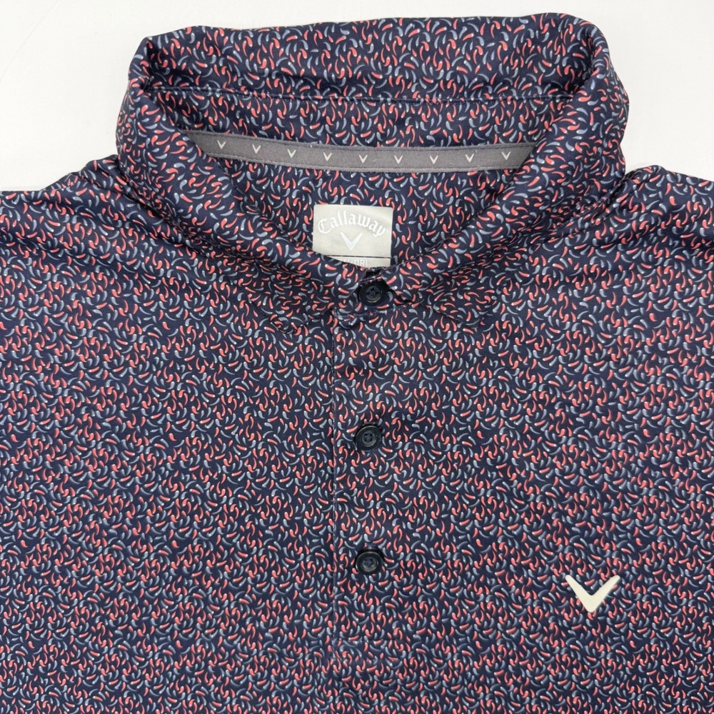 Callaway Polo Shirt Men L Navy Blue Opti-Dri Micro Print CGKSF0L9 Short Sleeve